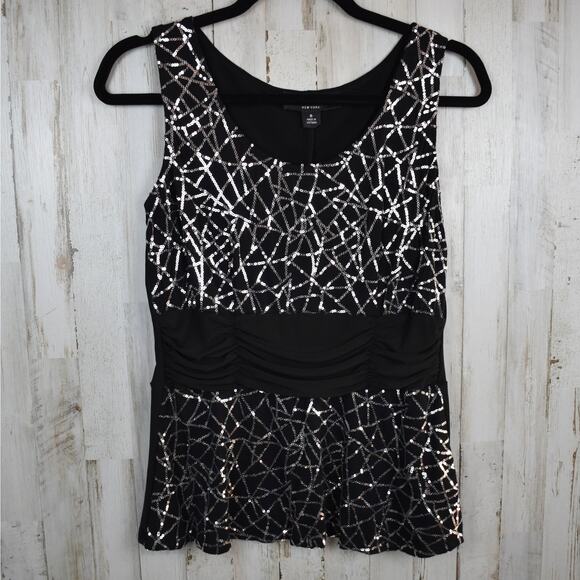 Vintage Perceptions black/silver sequin sleeveless tank top blouse sz 8 medium - Picture 1 of 7